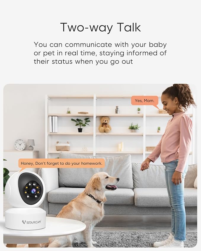 VSTARCAM Indoor 360° Pan-Tilt Home Security Camera, 2K QHD Dog Camera with Color Night Vision, Motion Detection for Baby and Pet Monitor, 2-Way Audio, Works with Alex, Cloud & SD Card Storage