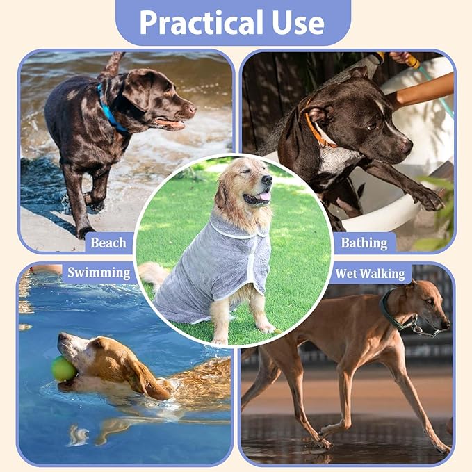 Dog Bathrobe Towel Dog Drying Coat - Super Absorbent Bath Robe for Drying Dogs Large, Soft Adjustable Collar & Belly Strap Fast Drying Coat Pet Dog Cat Bath Robe Towel (Blue, X-Large)