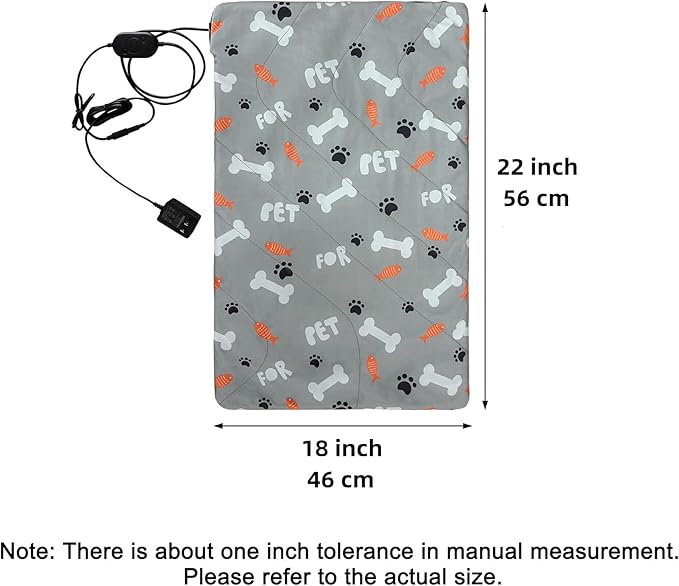 Pet Heating Pad, 22 * 18" Pressure Activated Heated Mat for Indoor Dogs Cats, 3 Adjustable Temperature with Chew Resistant Cord