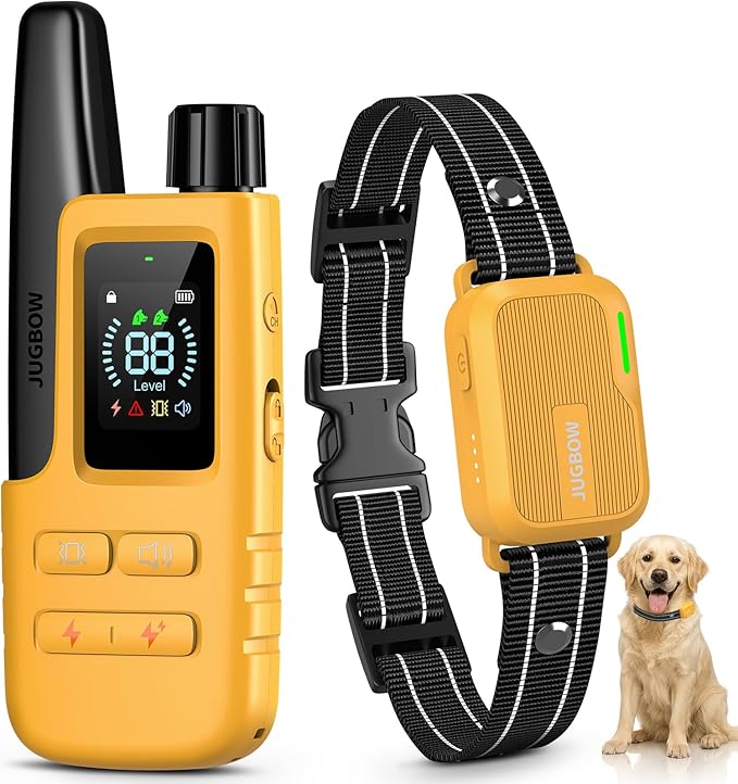 Jugbow Dog Training Collar - 4200FT Dog Shock Collars with Remote Control, IPX7 Waterproof Rechargeable E-Collar with 4 Training Modes, Security Lock(YE)