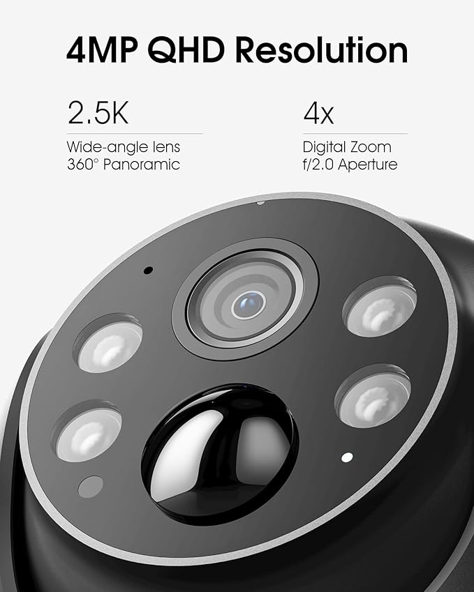 Security Cameras Wireless Outdoor Solar, 4MP 360° View Battery Powered Outdoor Camera, Night Vision with Spotlight, 2-Way Audio, PIR Motion Sensor, 2.4G/5G Dual Band WiFi, Grey(2 Pack)