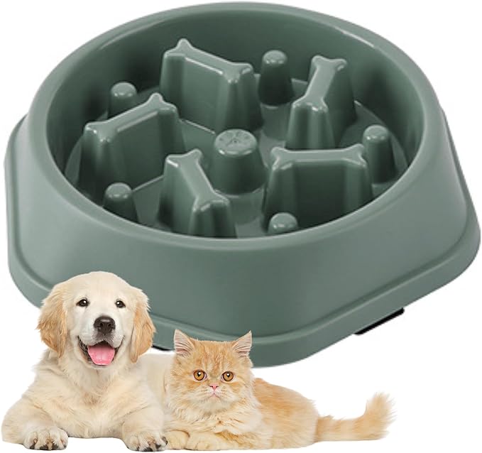 Dog Slow Feeder Bowl for Small & Medium Dogs – Anti-Choking, Non-Slip Plastic Slow Eating Dog & Cat Bowls – Puppy Bowl, Cat Food Bowl, Pet Feeder, 8.86in – Helps Prevent Bloating & Choking (Green)