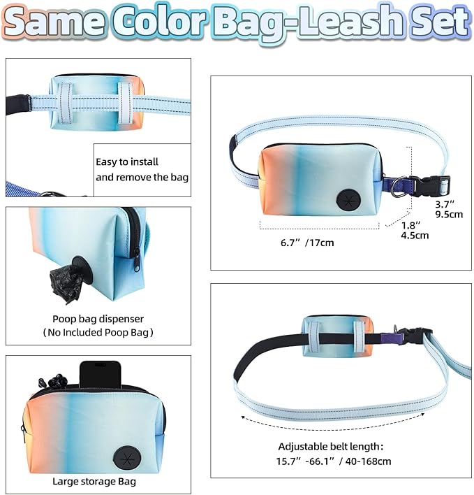 Roses&Poetry Hands Free Dog Leash with Zipper Pouch, 6-9ft Bungee Waist Leash for Medium Large Dogs Walking, Running Lead with Dual Padded Handles Car Safety Buckle for Training Jogging