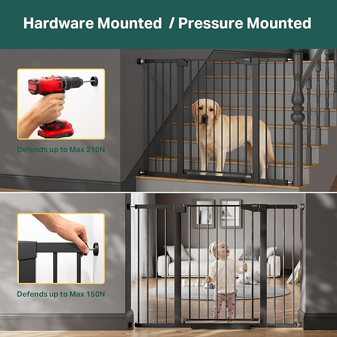 Cumbor 36" Extra Tall 29.7"-51.5" Baby Gate for Stairs, Easy Wall Through Dog Gates for Doorways Extra Wide, Pressure Mounted Tall Pet Gate Indoor, Safety Auto-Close Child Gate for Kids, Black