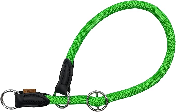 Braided Round Martingale Dog Collar, Training Collar with Slidable Stop Ring - Ideal for Large Dogs (XL(1/2") - 26" Long, Light Green)