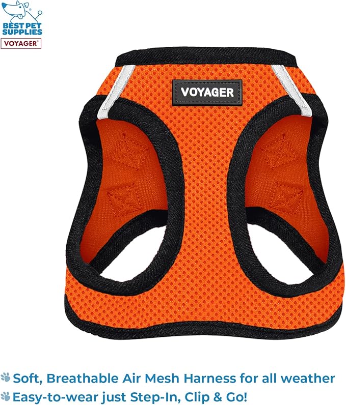 Voyager Step-in Air All Weather Mesh Harness & Reflective Dog 5 ft Leash Combo, Neoprene Handle, for Small, Medium, Large Breed Puppies by Best Pet Supplies - Leash Harness (Orange/Black Trim), M