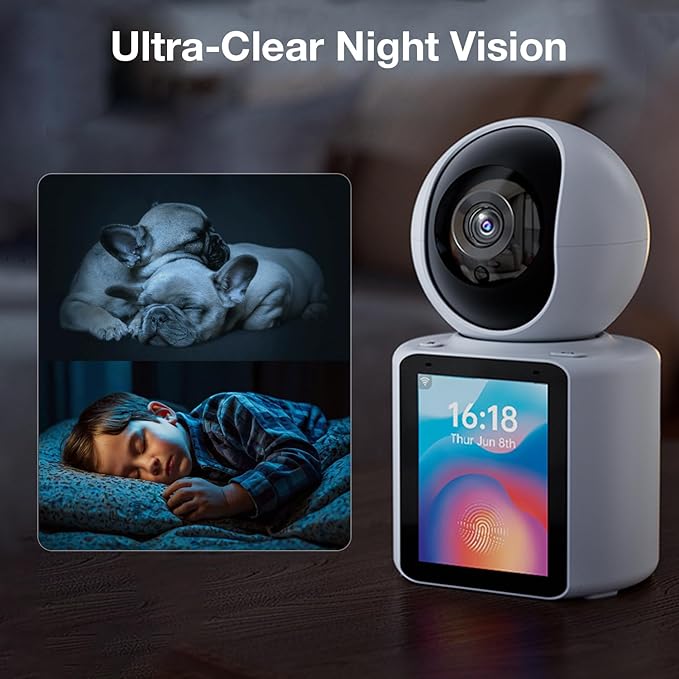 2 Way Video Calling Camera, Dog Camera with Phone App, 2.4G WiFi Only, 360° PTZ Pet Monitor Cam with Speaker, 2.8" Display Doggy Cam, Motion Detector, 1 Click Call, in-House Monitoring Pet/Baby/Nanny