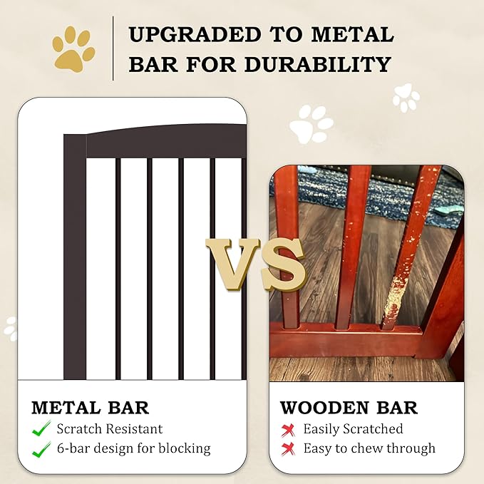 Freestanding Pet Gates with Walk Through Door, Dog Indoor Fence, Dog Gate for The House, Doorway, Stairs, Extra Wide Pet Gate, Support Feet Included, 120 Inch Wide, 6 Panels 24" Tall, Brown