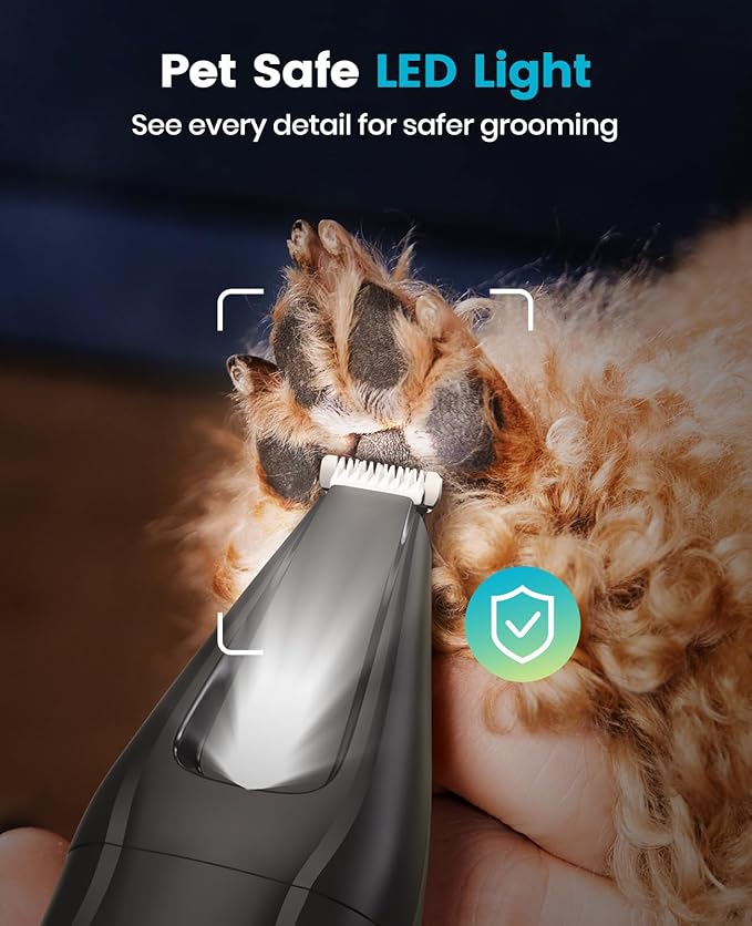 oneisall LED Light Dog Trimmer Clippers, Cordless Dog Grooming Kit 2 in 1, 2000mAh Pet Grooming Clippers Paw Trimmer Nail Grinder for Paw, Nail, Face, Ears, Legs, Body