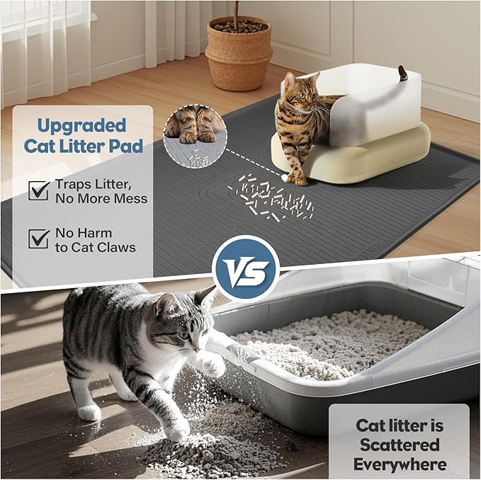 Lorvain Cat Litter Mats,45" x 30" Extra Large Silicone Cat Mat for Litter Box,Easy to Clean Kitty Litter Trapping Mat, Soft on Kitty Paws, Waterproof, Urine-Proof Kitty Litter Mats for Floor,Dark Grey