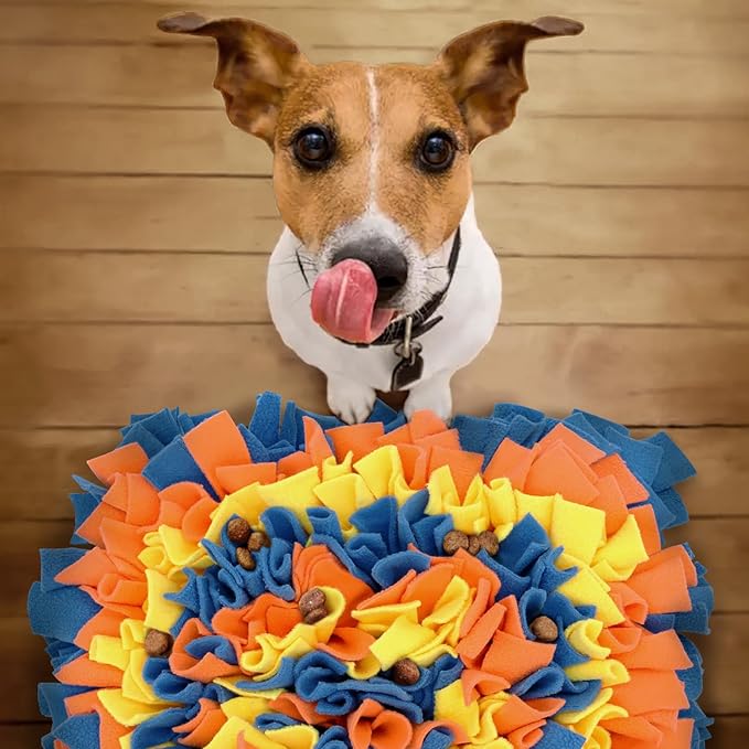 Pet Snuffle Mat for Dogs, Dog Feeding Mat, Nosework Training Mats for Foraging Instinct Interactive Puzzle Toys (Blue&Orange&Yellow)