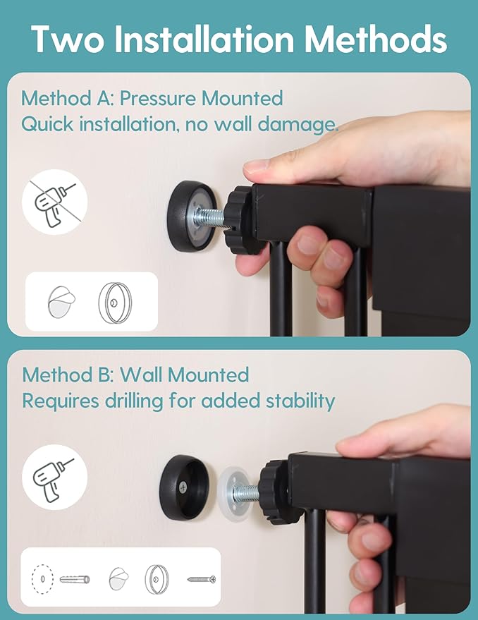 No Pawblems Upgraded 55" Extra Tall Pet Gate for Cat, 29-43" Auto Close Cat Gate for Doorways/Stairs/Hallways, NO Drilling Pressure Mounted Tall Dog Gate Indoor, 1.37" Pet-Safe Gap, White