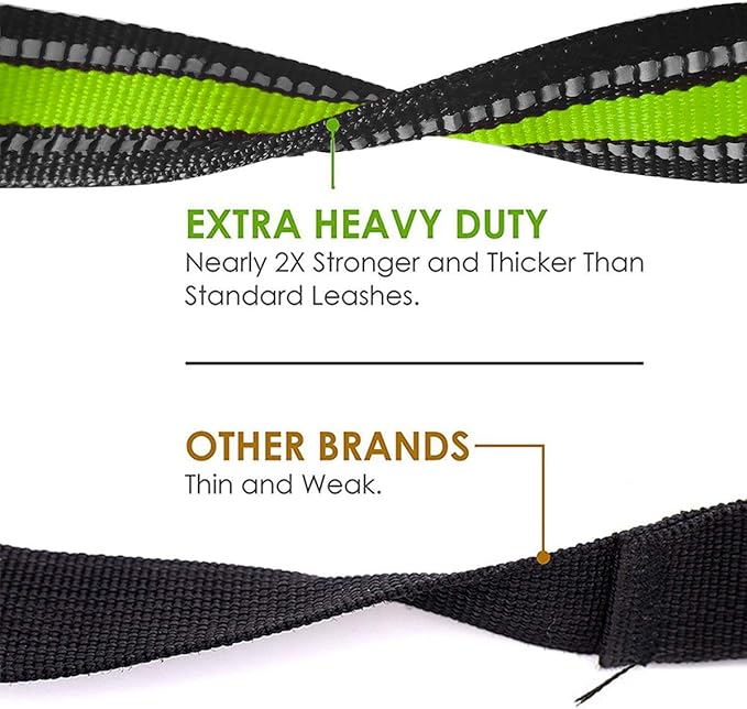 JSXD Heavy Duty Double Handle Dog Leash - 5 FT with Comfortable Padded and Reflective Rope, for Small to Large Dogs (Wide-Green)