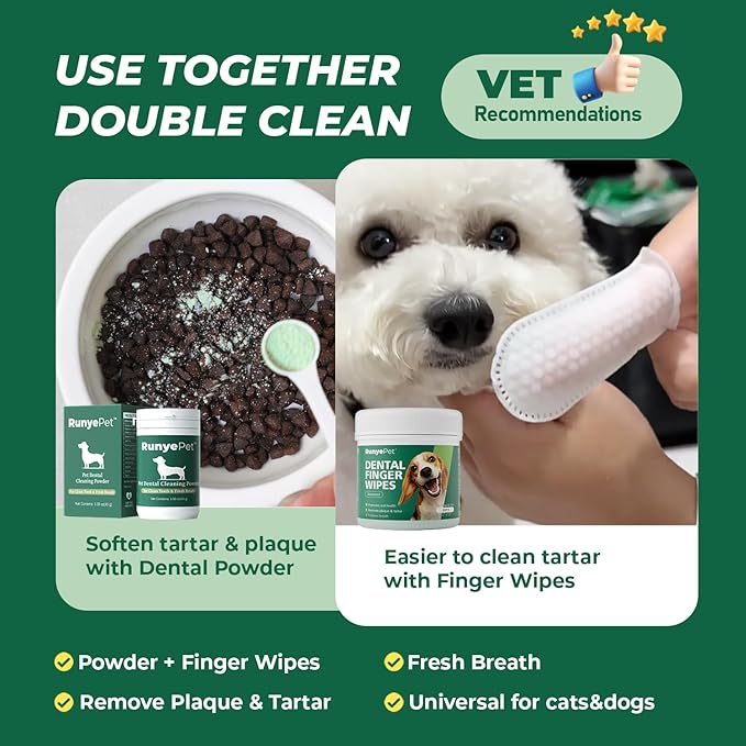 Pet Dental Finger Wipes for Dog & Cats, Remove Bad Breath by Removing Plaque and Tartar Buildup No-Rinse Dog Finger Toothbrush, Disposable Gentle Cleaning & Gum Care Pet Wipes, 50 Counts