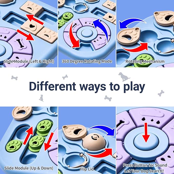 Interactive Dog Puzzle Toy, 4-in-1 Dog Enrichment Toy for Smart Dogs, Advanced Brain Games for Mental Stimulation, Non-Slip Slow Feeder & Treat Dispenser to Reduce Boredom and Destructive Behavior