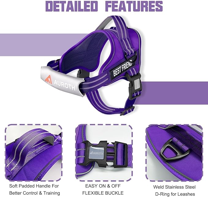 AUROTH Dog Harness and Leash Set, Soft Padded Dog Vest with 5.25FT Dog Leash, No Choke, Easy On Pet Vest, Adjustable Reflective No Pull Dog Harness for Large Dogs, Easy Walking and Training