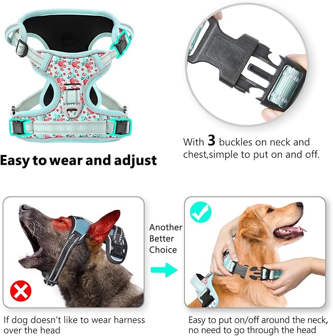 Timos Dog Harness, No-Pull Pet Harness with 2 Leash Clips, 3 Snap Buckles Adjustable Soft Padded Dog Vest, Reflective No-Choke Pet Oxford Vest with Easy Control Handle for Small Medium Large Dogs