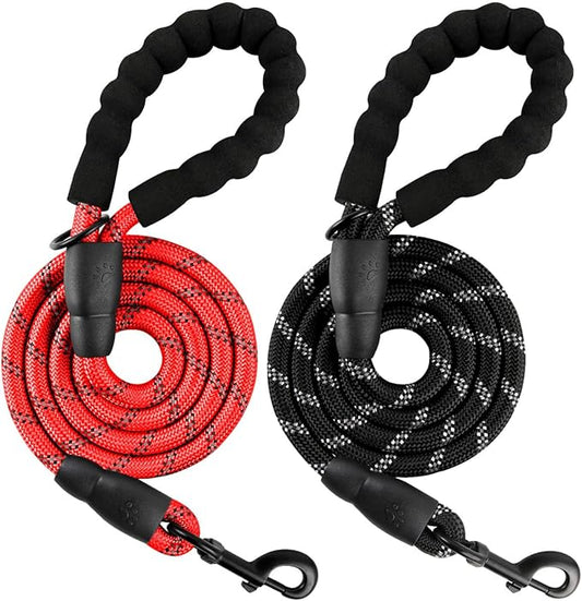 BARKBAY Dog Leashes for Large Dogs Heavy Duty Dog Leash 2 Pack 5 FT with Comfortable Padded Handle Highly Reflective Threads for Medium Large Dogs Walking Training Running (5FT-1/2,Red+Black)