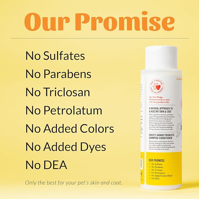 Skout's Honor Probiotic Dog Shampoo & Conditioner with Avocado Oil & Omega-3s, 97% Natural, Paraben & Sulfate-Free, Cruelty-Free, 16oz, Honeysuckle 2-Pack