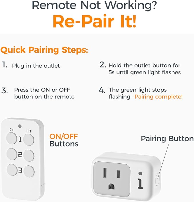 Remote Control Outlet, TESSAN Electrical Light Switch, Plug in Wall Plug with ON/Off Switch for Indoor String Lights, Lamps, Home Small Appliances, 100ft Range (1 Remote + 3 Outlets)