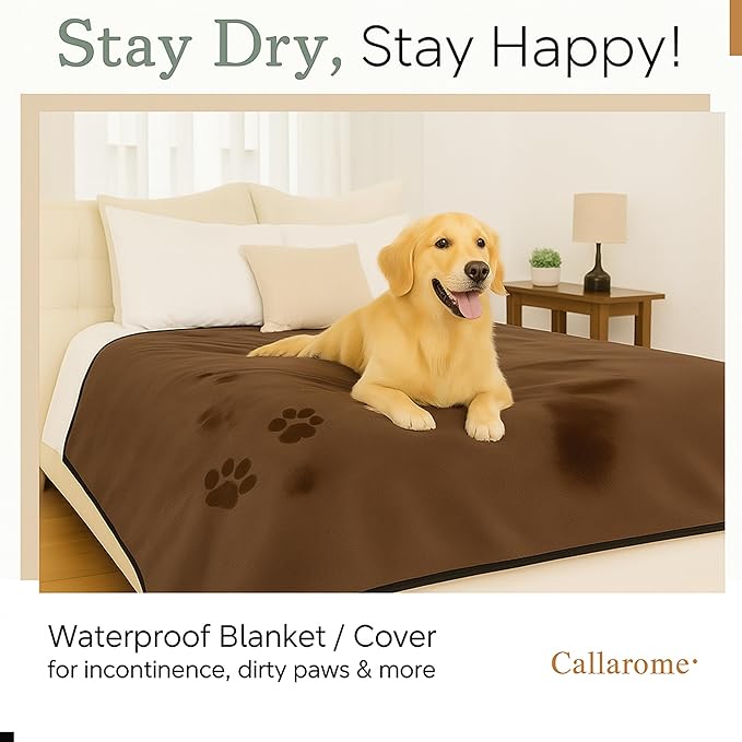 Waterproof Blanket for Bed or Couch – Soft and Leakproof Waterproof Throw Blanket, Water Proof & Stain Resistant Easy to Clean Throw Blanket Cover for Adults or Pets, Reversible Brown 60"x80"