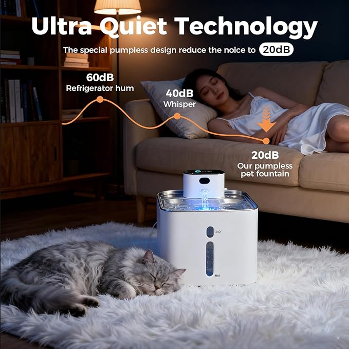 Cat Water Fountain Stainless Steel, 5000mAh Battery Operated Cat Fountain, 142oz/4.2L Wireless Water Fountains Indoor, Sensor and Timer Water Modes, Suitable for Cats and Small Dogs