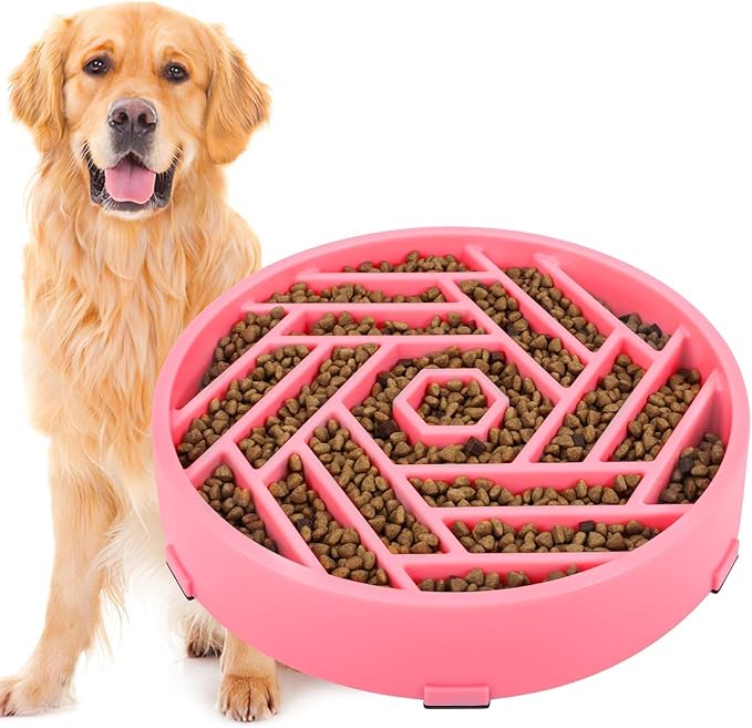 TOBYTO Slow Feeder Dog Bowls Large Medium Breed,Anti-Choking Slow Eating Dog Food Bowl,Non Slip Pet Slower Food Feeding Bowls Large Puzzle Slow Feeder Bloat Stop Maze Dog Dishes,Pink