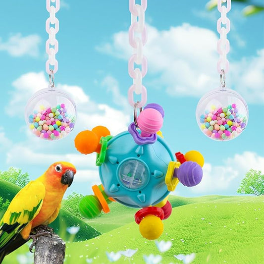 FlidRunest Bird Toys, Parrot Pull Ball Colorful Silicone Rattle Toys, Acrylic Bird Chew Ball Hanging Cage Toy for Amazon Parrot, African Grey, Conure, Parakeet and Similar Birds