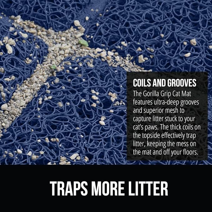 GORILLA GRIP Cat Litter Box Mat, Water Resistant, US Designed Kitty Litter Trapping Mats, Easy to Clean, Scatter Control, Less Mess and Clean Floors, Kitten Supplies for Indoor Cats, 24x17 Navy Blue
