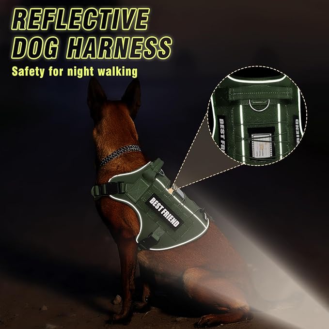 Tactical Dog Harness Medium Sized Dog,No Pull Military Dog Vest with Handle&Molle,Reflective Heavy Duty Pet Harness for K9 Working Walking Hiking Training Green M