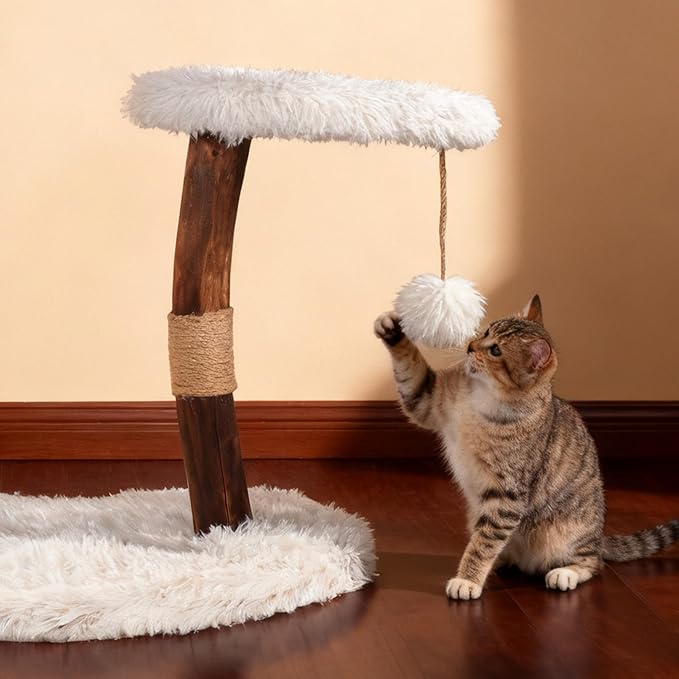 Cats Trees Natural Solid Wooden, 33''Modern Cat Tree Tower for Indoor with Sisal Scratching Post Cat Furniture, with Perches Platform & Dangling Ball,Black