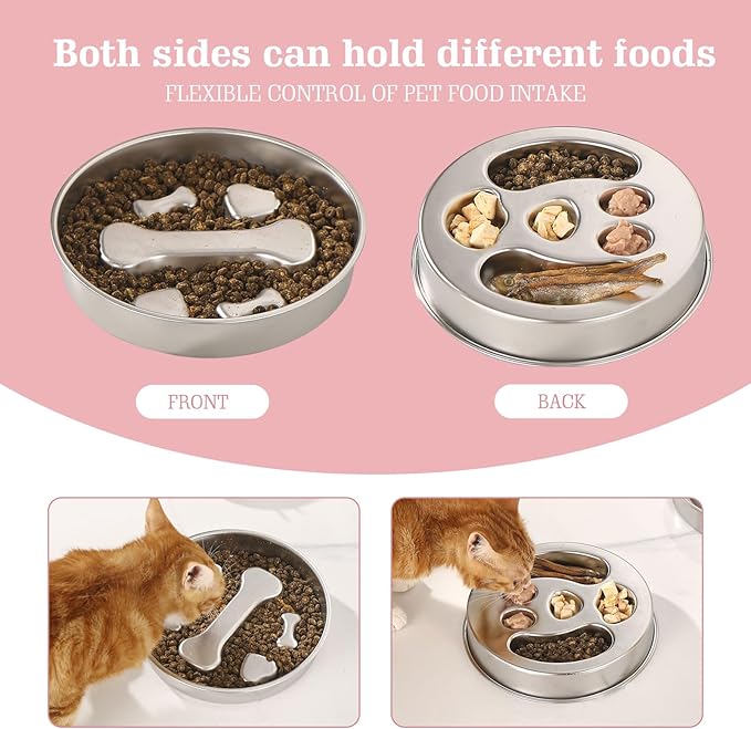 Stainless Steel Slow Feeder Dog Bowls – Non-Slip Metal Dog Bowl for Large & Medium Breeds, Puppy Puzzle Feeder – 2 Cup Capacity for Small to Big Pets – Durable Slow Feed Dog & Cat Food Dish with Mat