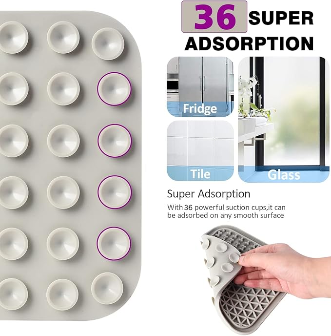 Lick Mat for Dogs, Dog Lick Mat with Suction Cups for Anxiety, Peanut Butter Dog Licking Mat Slow Feeder Dispensing Treater Lick Pad for Dogs Cats Grooming Bathing and Training (Grey)