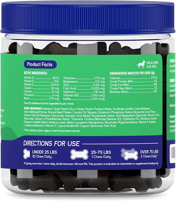 PupGrade Daily Multivitamin for Dogs - All-in-One Supplement for Digestive, Immune, Skin and Coat Health - Probiotic Enzymes, Omega Fish Oil, Vitamins A, C, D & E – 180 Soft Chews