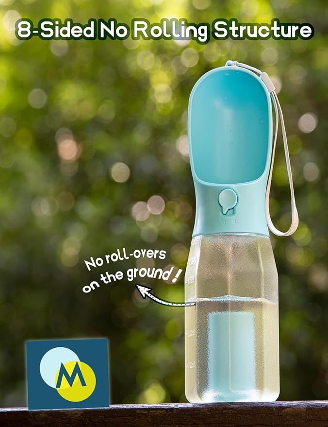 Portable Water Bottle for Dogs, 3 in 1 Pet Travel Bowl Dispenser with Food Treat Container & Poop Bag Holder, Summer Outdoor Walking Hiking Accessories for Large Dog On The Go - Blue, 20oz