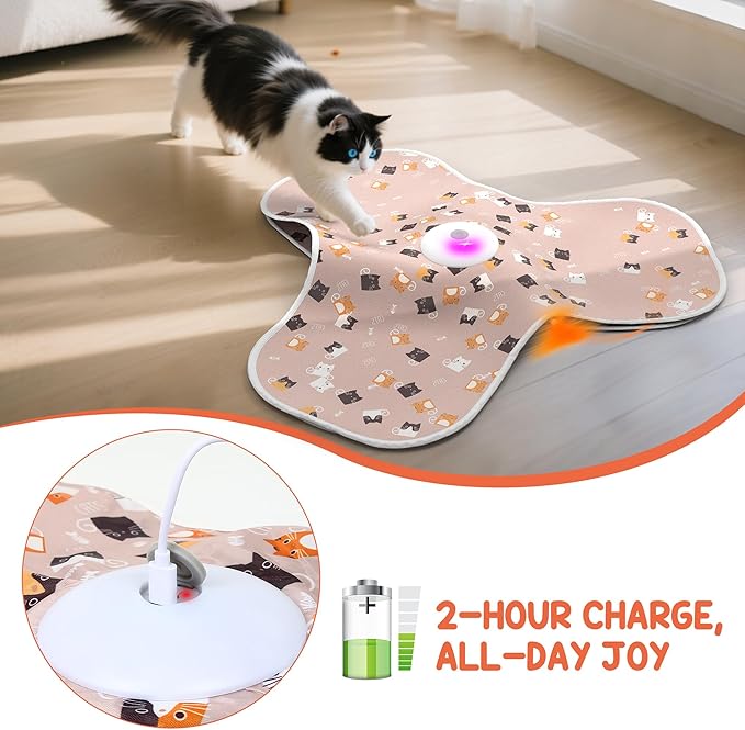 ‌‌Interactive Cat Toys for Indoor Cats‌ Adult‌ with Feather Tail Switchable Mouse Sounds, ‌Kitten Enrichment Toys‌ for Hunting Self Play, Automatic Rechargeable Quiet Game to Bored (Pink)