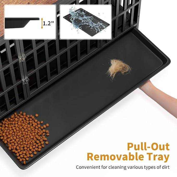 49" Heavy Duty Dog Crate Furniture, Wooden Dog Crates for Large and Medium Dogs, Dog Kennel Indoor with Removable Tray, Decorative Pet House End Table, Brown (49" L x 30" W x 35" H)