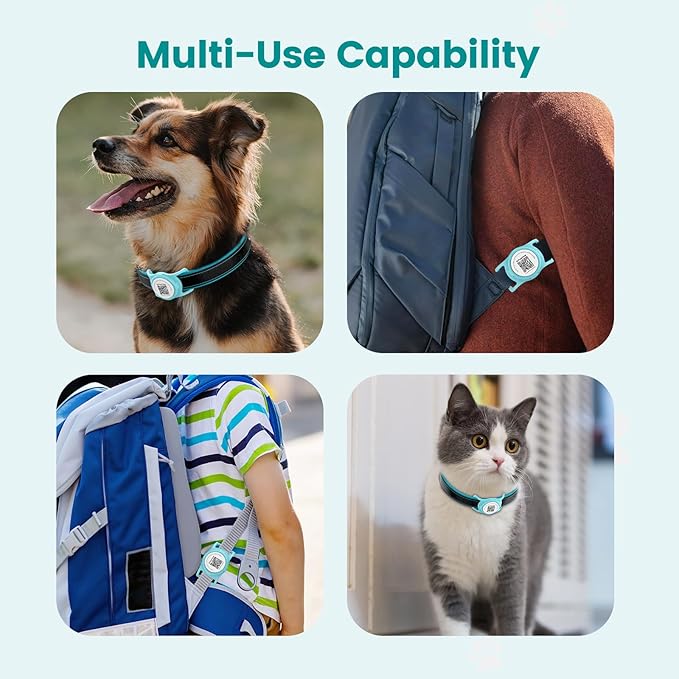 Smart Pet Tracker for Collar - Dog Trackers Location for Pet with Holder, No Monthly Fee, Real-Time Tracking, iOS Only, Emergency Contact, Long-Lasting, Anti-Lost Tracker for Cats, Bag Straps