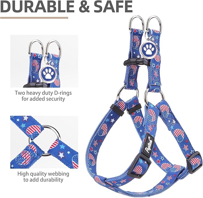 PUPTECK No Pull Dog Harness Soft Adjustable Basic Nylon Step in Puppy Vest Outdoor Walking with ID Tag, American Flag, XS