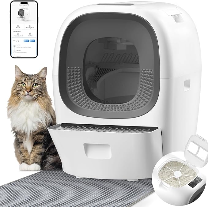 80L Auto Refill Self-Cleaning Litter Box AI Self-Refilling Robot Automatic for Multiple Cats(3-20lb) - Rake Design ScoopFree, Safety Sensors, Anti-Leakage, Odor Control, 5G WiFi App, XL