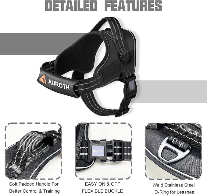 AUROTH Dog Harness and Leash Set, Soft Padded Dog Vest with 5.25FT Dog Leash, No Choke, Easy On Pet Vest, Adjustable Reflective No Pull Dog Harness for Large Dogs, Easy Walking and Training