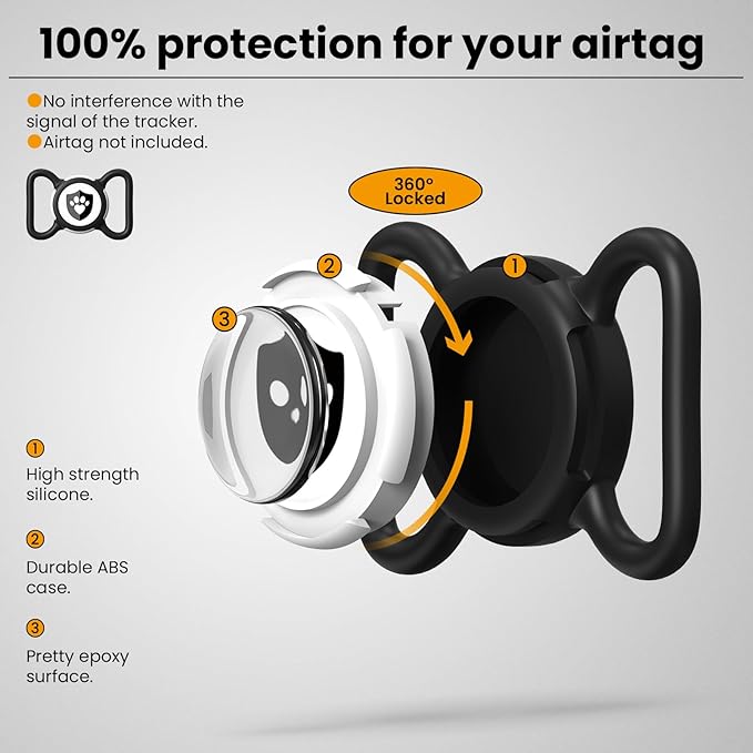 4 Pack Waterproof AirTag Dog Collar Holder for Apple Tracker Black