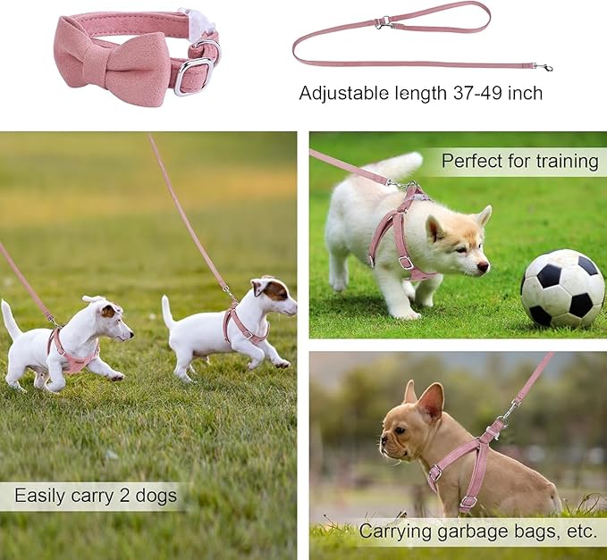 Dog Harness and Leash Set, XXS No Pull Adjustable Puppy Harness with Multifunction Pink Dog Leash and Dog Collar, Soft No Choke Escape Proof Pet Harness Vest for Small Dogs and Cats (Red, XS)