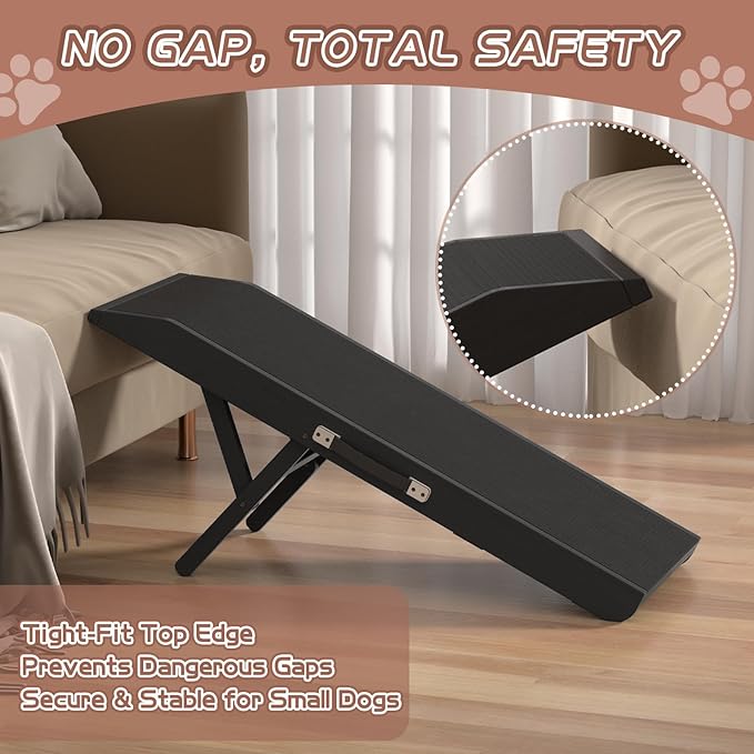 Dog Ramp for Couch, Dog Bed Ramp for Small Dogs, 4-Level Adjustable (8.6"-20.9") Foldable Pet Ramp, Wide Non-Slip EVA Surface with Glow Strips, Solid Birchwood 200Lbs