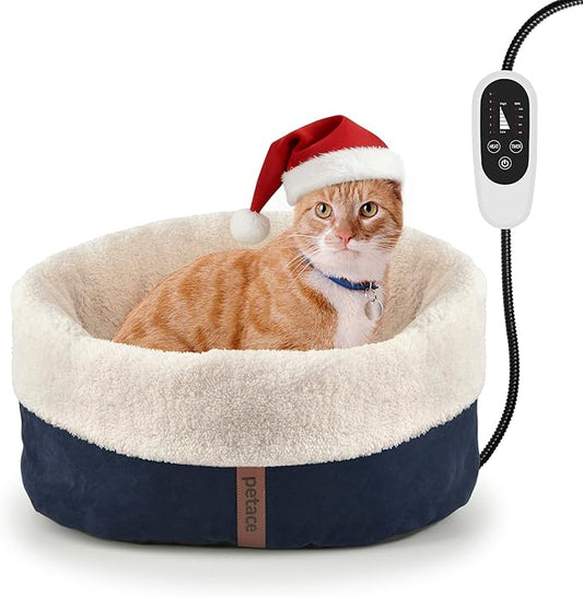 Heated Cat Bed with Auto Shut Off Timer, 17.7" x 13.7" Adjustable Temperature Indoor Pet Heating Cushion Bed for Kittens, Cats, Puppies and Small Dogs, Blue
