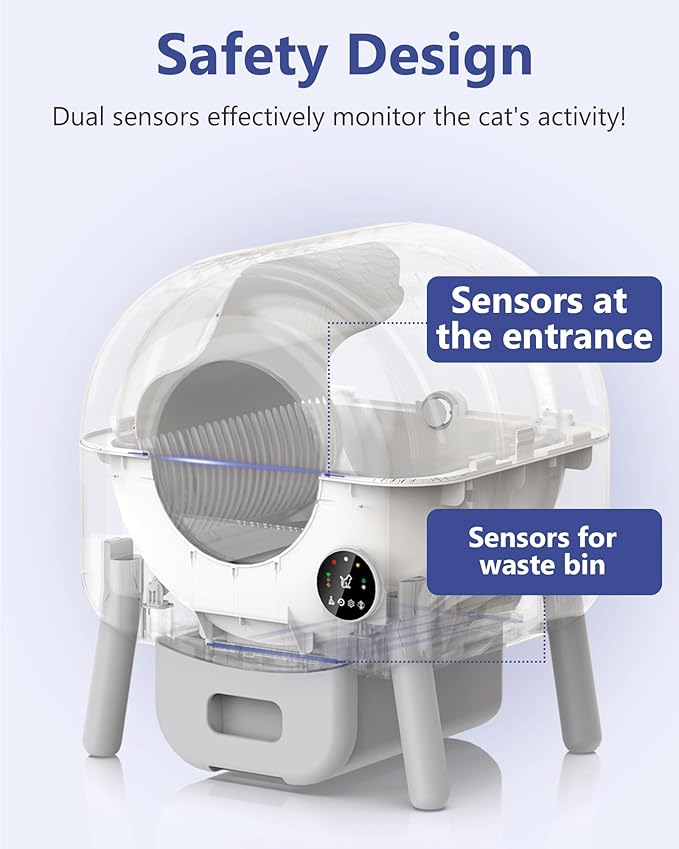 Self Cleaning Litter Box, Automatic Litter Box for Multiple Cats, Dual Safety Protection, APP Control, 1 Roll Garbage Bags and Mat