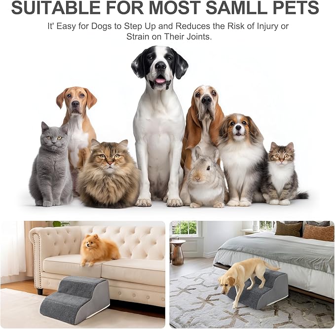 Docred 2-Step Dog Stairs for Small Dogs and Cats - Doggy Ramp, Non-Slip Sturdy Pet Steps for Beds, Couch, Sofa, Washable Dog Ramp with Removable Cover