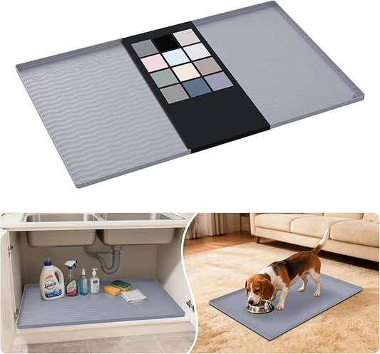 URMONA Waterproof Silicone Under Sink Mat 34'' x 22'' Shelf Liner for Kitchen and Bathroom, Cabinet and Counter Protector, Storage and Organizers, Litter Mat, Pet Cat Puppy Essentials(Light Grey 1pcs)