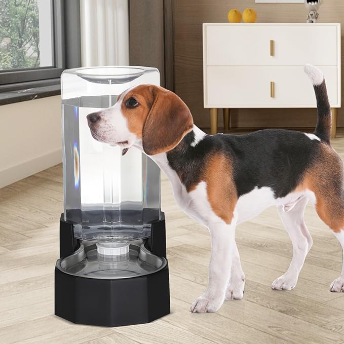 Sfozstra Large Dog Water Dispenser: 8L Automatic Black Stainless Steel Water Feeder with Specialized Brush - Gravity Design for Pets with Joint Issues - Use in Living Room Bedroom