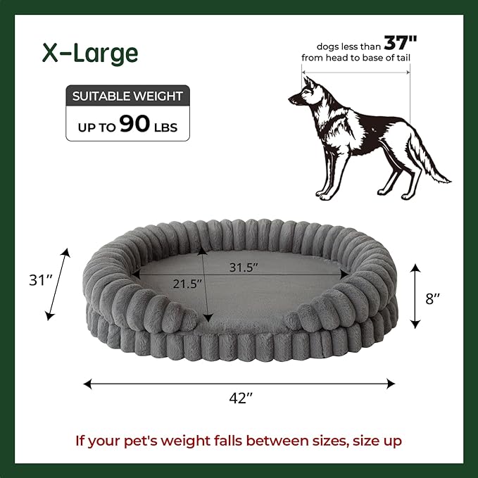 BALANCE Calming Dog Bed for Extra Large Dogs, 42 Inches Oval Washable XL Pet Bed with Sides, Orthopedic Pet Couch Sofa with Non-Slip Bottom, Gray